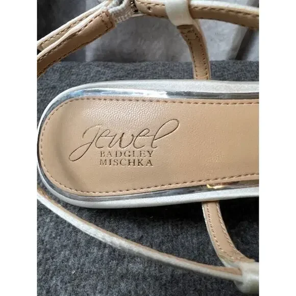 Jewel Badgley Mischka Shoshana Pointed Toe Sling Back Ivory Shoes Sz 8 - Picture 7 of 9